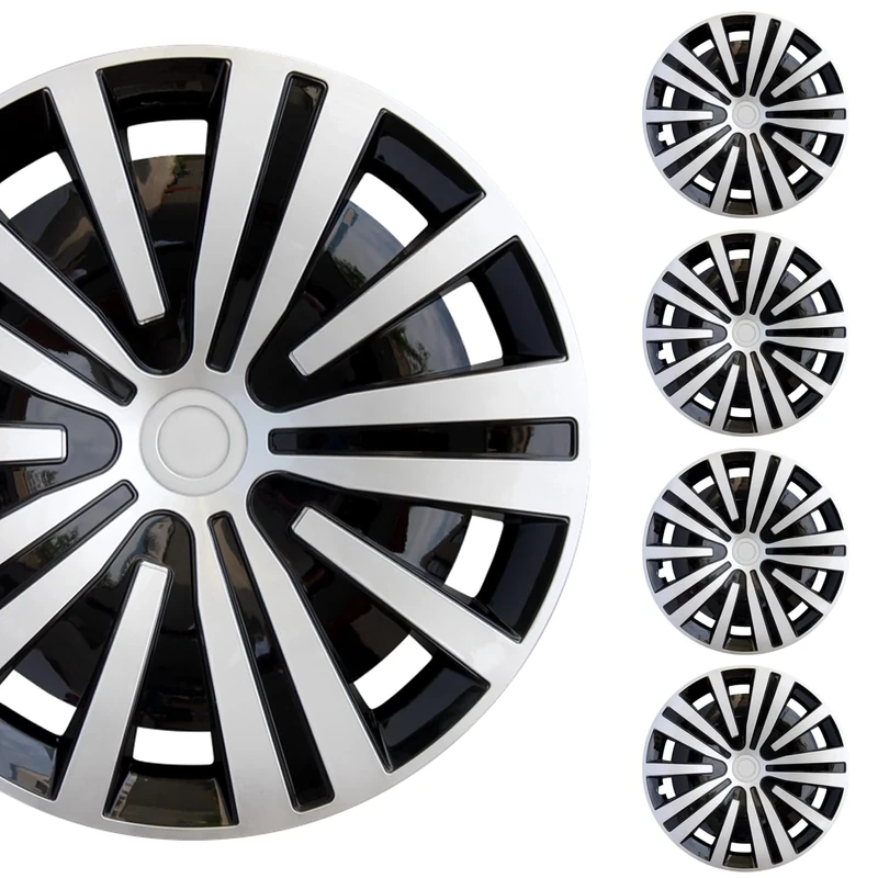 Hubcap Wheel Cover Replacement R16 Hub Caps Universal Wheel Rim Cover ABS Material Exterior Accessories Snap On Car Truck SUV -Set of 4 (16-Inch, Silver-Black)