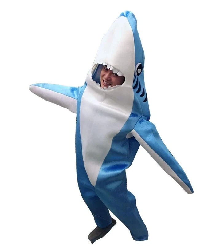 Mayerilby Adult Shark Costume Halloween Funny Fleece Blue Shark Costume Jumpsuit(Blue, Adult(70in))