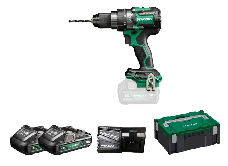 HIKOKI Akku Bohrschrauber, DS18DCWHZ, 18V, (4.0 Ah) Leerlaufdrehzahl 0-2000 min-1, Max. Festdrehmoment 140 Nm, Brushless, im HSC II