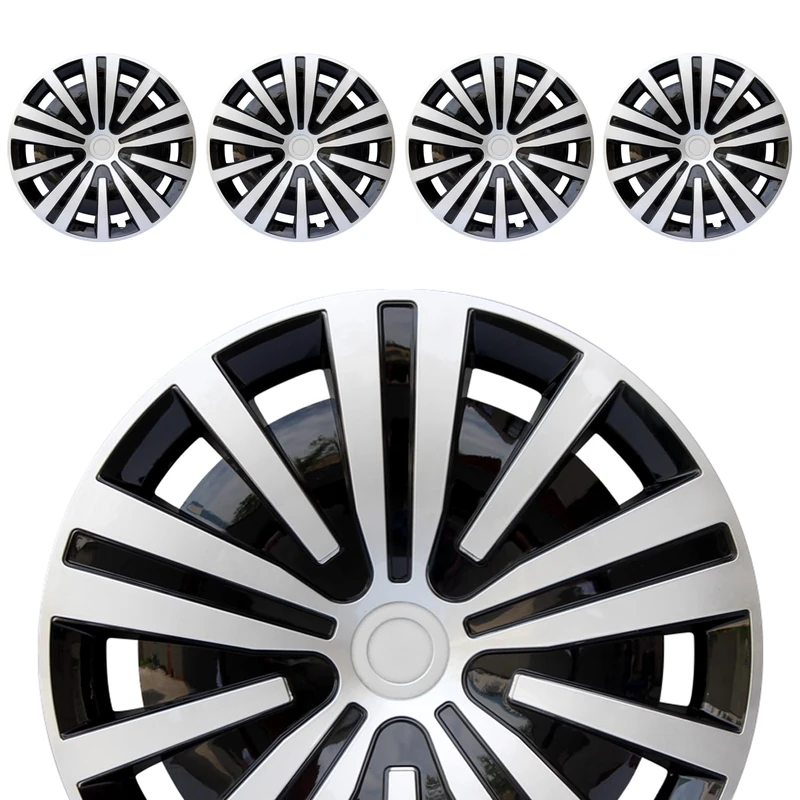 Hubcap Wheel Cover Replacement R15 Hub Caps Universal Wheel Rim Cover ABS Material Exterior Accessories Snap On Car Truck SUV -Set of 4 (15-Inch, Silver-Black)