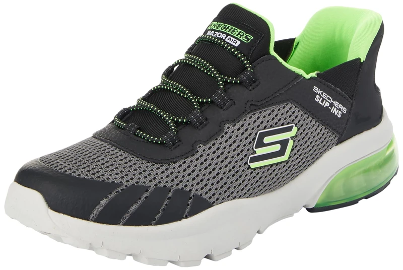 Skechers Boy's Razor Air Hyper-Brisk Sneakers, Charcoal Textile Black Synthetic Trim, 9.5 UK Child