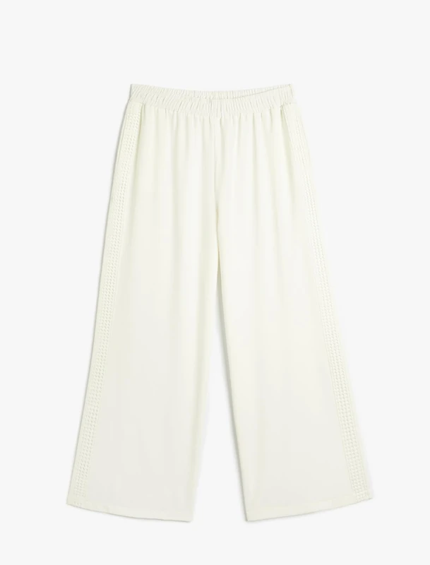 Koton Women's Line Detail Elastic Waist Palazzo Trousers Shorts, Off White(001), - Image 1