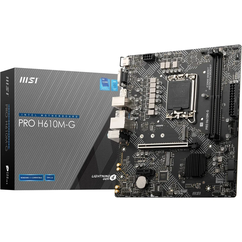 MSI PRO H610M-G Motherboard, Micro-ATX - Supports Intel 12th & 13th Gen Core Processors, LGA 1700 - DDR5 Memory Boost 4800MHz/MAX, PCIe 4.0 x16 Slot, M.2 Gen3 Slot