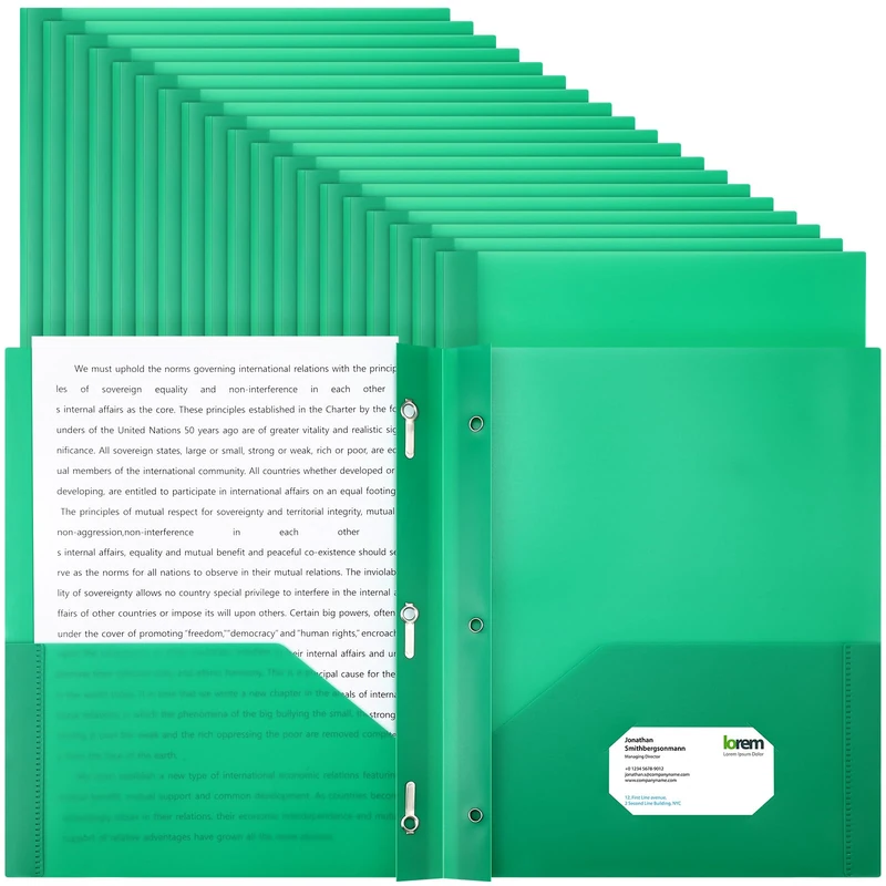 Patelai 48 Pcs Back to School 2 Pocket Folders with Prongs Plastic Letter Size Folder with Extra Pocket 3 Prong Heavy Duty Folders Bulk(Green,Classic)