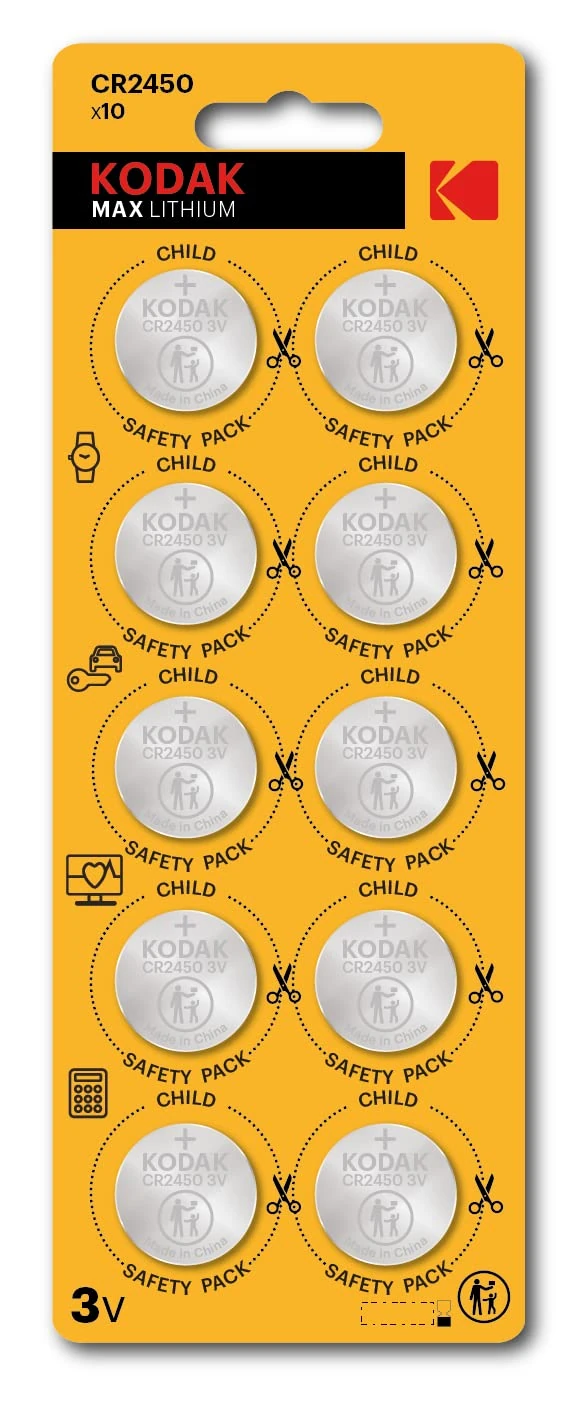 Kodak | CR2450 Batteries 10 Pack | Lithium 3V Coin | Button Cell for Car Keys