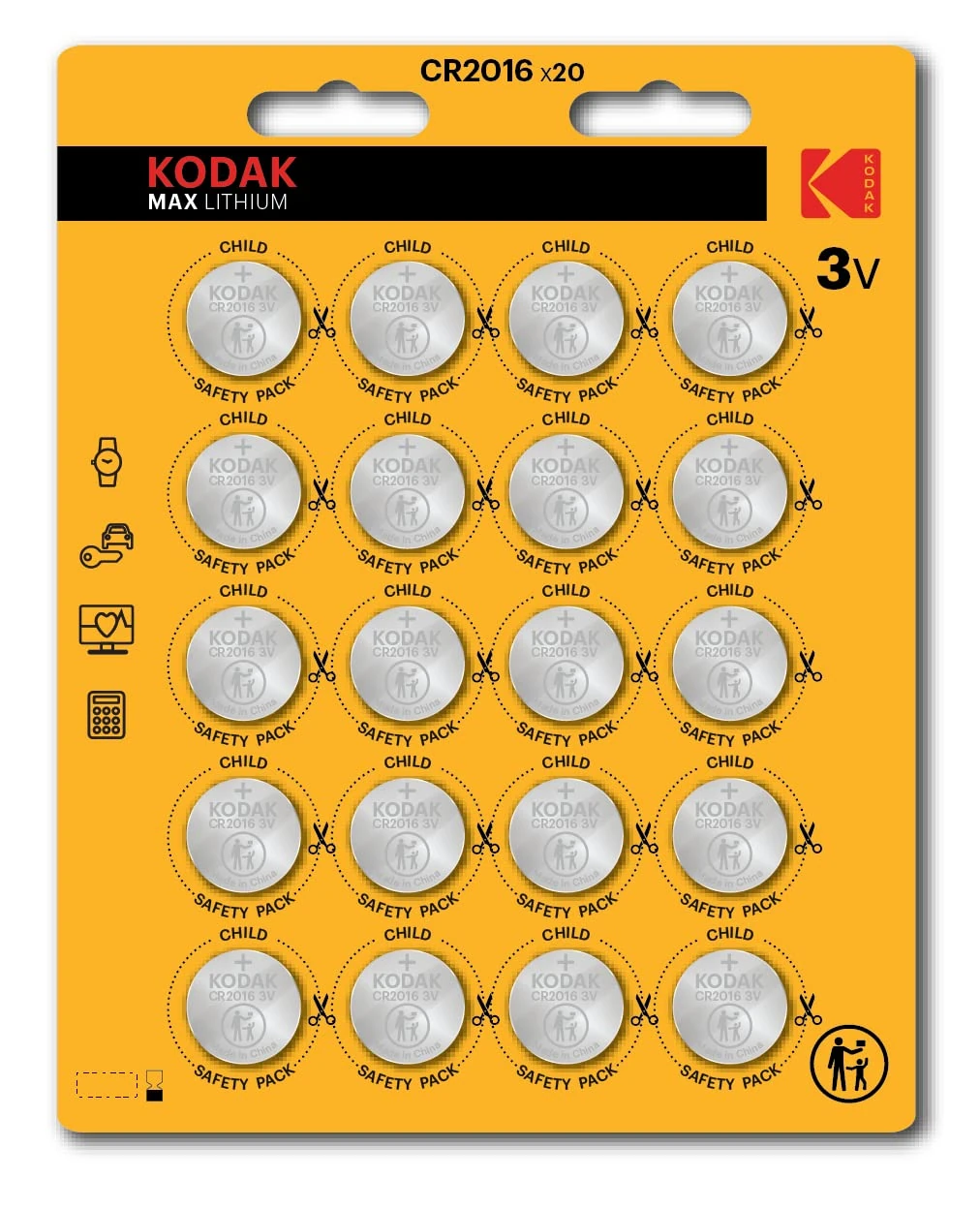 Kodak | CR2016 Batteries 20 Pack | Lithium 3V Coin | Button Cell for Car Keys