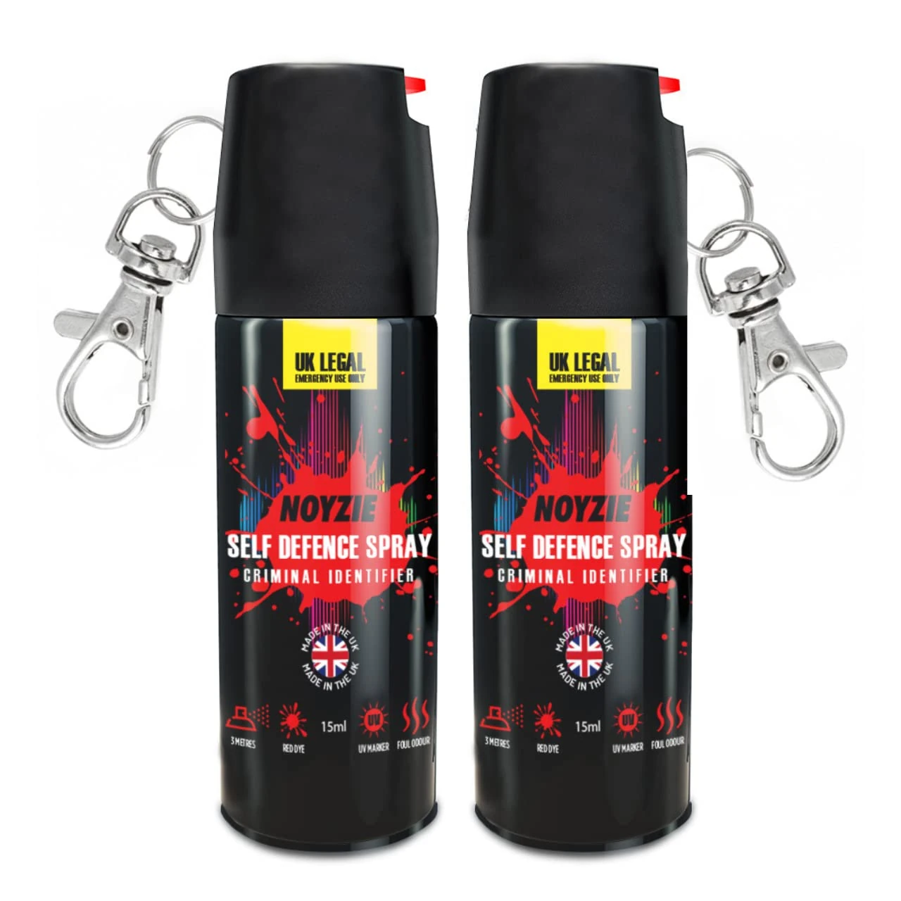 Noyzie Self Defence Spray UK Legal Pepper Spray Alternative for Men & Women with UV Marking & Keychain - Criminal Identifier Spray for Personal Protection TWIN PACK 15ml