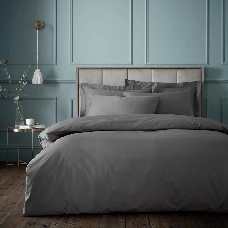 Bianca Fine Linens Bedding 180 Thread Count Egyptian Cotton Super King Duvet Cover Set with Pillowcases Charcoal Grey