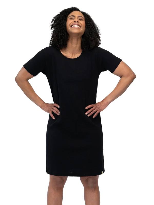greenjama Women's Sleepshirt aus Derby-Rib Night Shirt, Black, 36