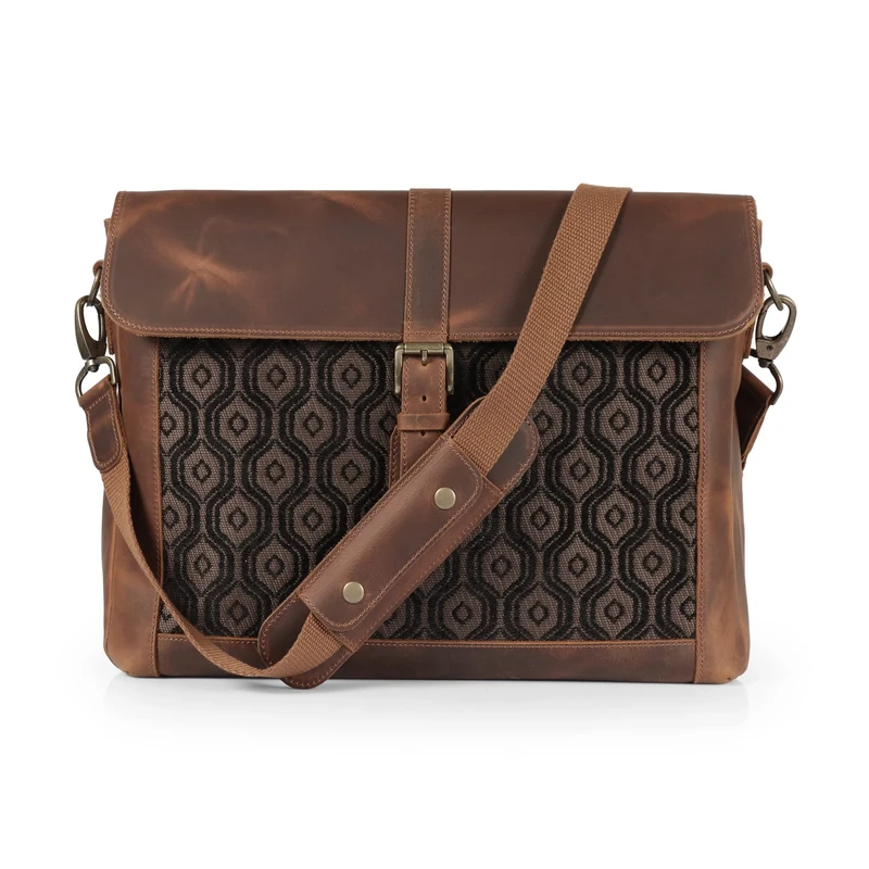 LONDO Top Grain Leather Zion Messenger Bag, Laptop Bag, Travel Bag for Work, Office, School (Light Brown, 15 inches)