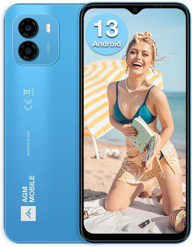 AGM NOTE N1 Smartphone Unlocked, Android Phone, 8 GB + 128 GB, Dual 50 MP + 2 MP Micro Lens, 6.52" HD+, 4900 mAh Battery, 4G Dual SIM Phone, Face ID/Fingerprint/OTG/GPS, Blue