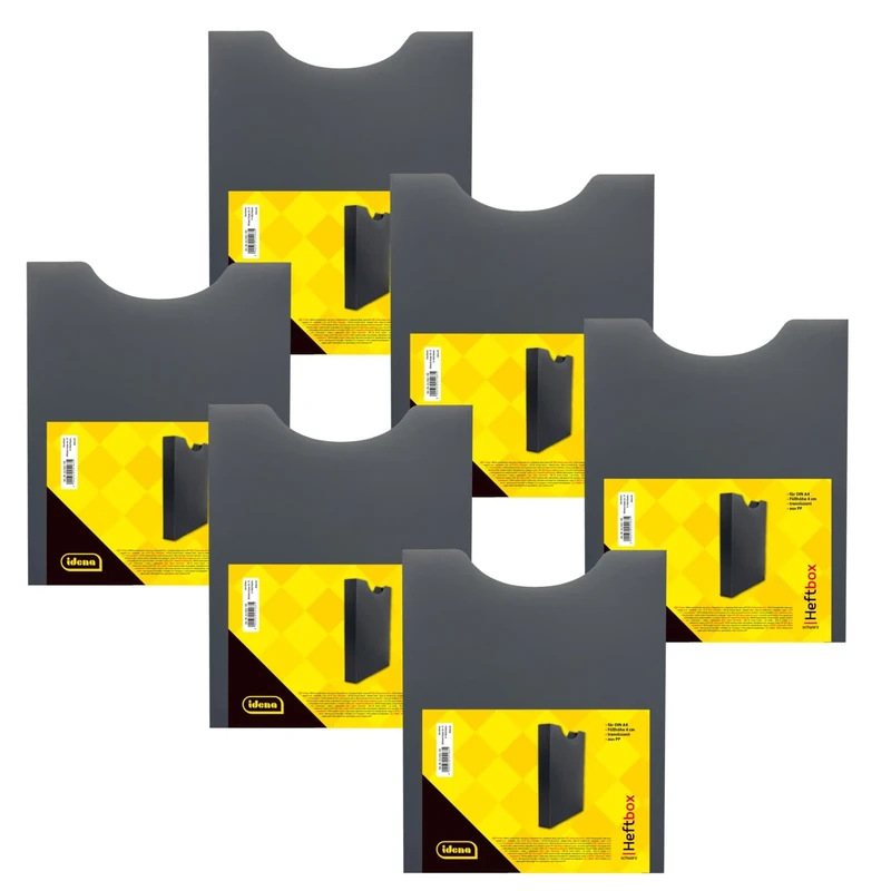 Idena 90167 File Box for DIN A4, Portrait Format, Polypropylene, Filling Height 4 cm, Black, Pack of 6