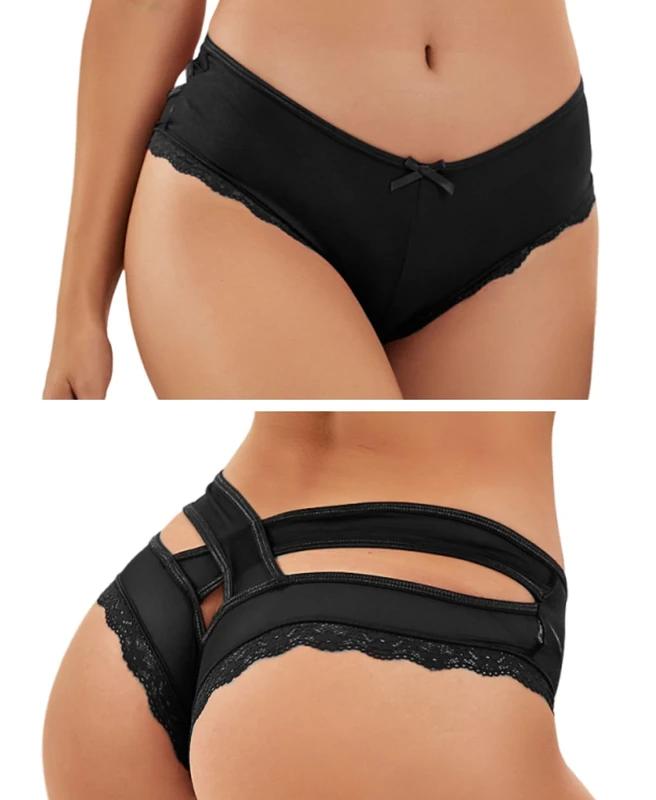 ohyeahlady Women's Underwear Lace Thongs Sexy Cross Backed Cheeky Knickers Panties Ladies Bikini Briefs Black Knickers Size 12 14