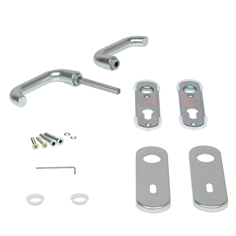 Hörmann D-110 449909 Door Handle Set Short Plate (for Collar and Profile Cylinder, Aluminium, Door Handle, Door Fitting)