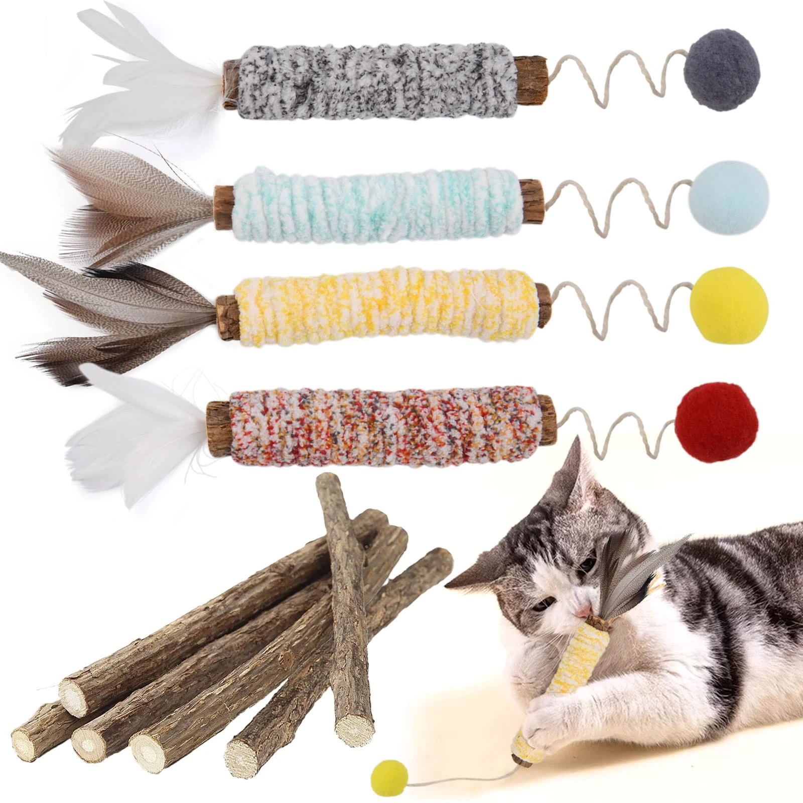 Silvervine Chew Sticks, Kitten Teething Toys for Indoor Cat Chew Toy Natural Matatabi Catnip Sticks Cat Teeth Cleaning and Stress Release