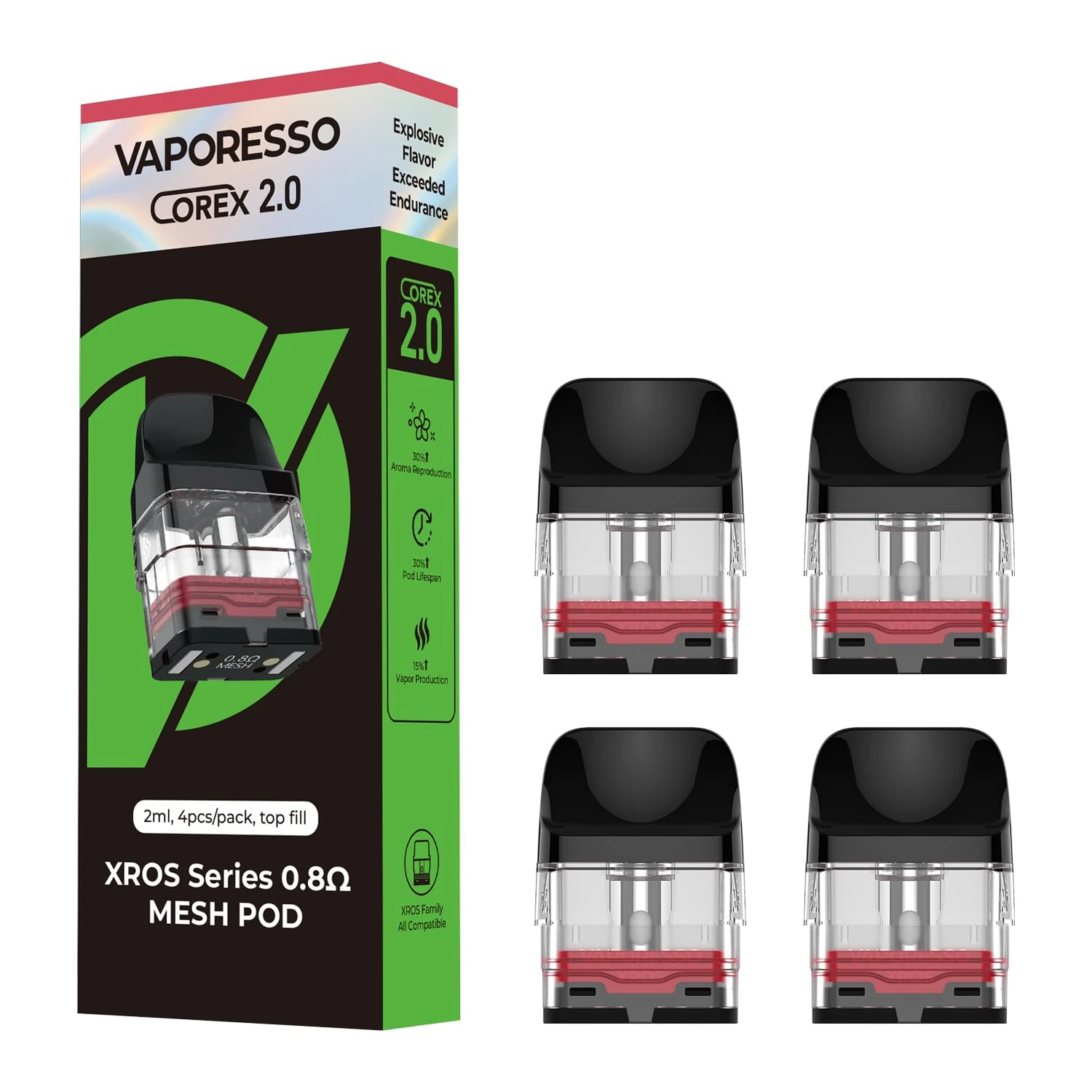 Vaporesso Xros Pod 0.8 4 Pack - Replacement Vaporesso pods for XROS Vape Device | Leak-Proof Design, xros pods for XROS/3/2/Nano/Mini Kit, No Nicotine (0.8Ω Mesh)