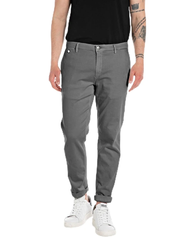 REPLAY Men's Benni Hyperflex Chino Trousers - Gray 38W/34L