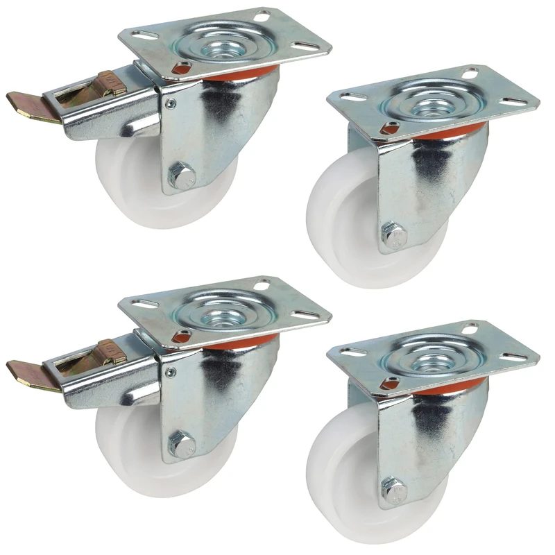 Dörner + Helmer Set of 4 Transport Equipment Swivel Castors 80 mm Polypropylene Panel 100 x 85 mm Roller Mix Load Capacity 300 kg per Set