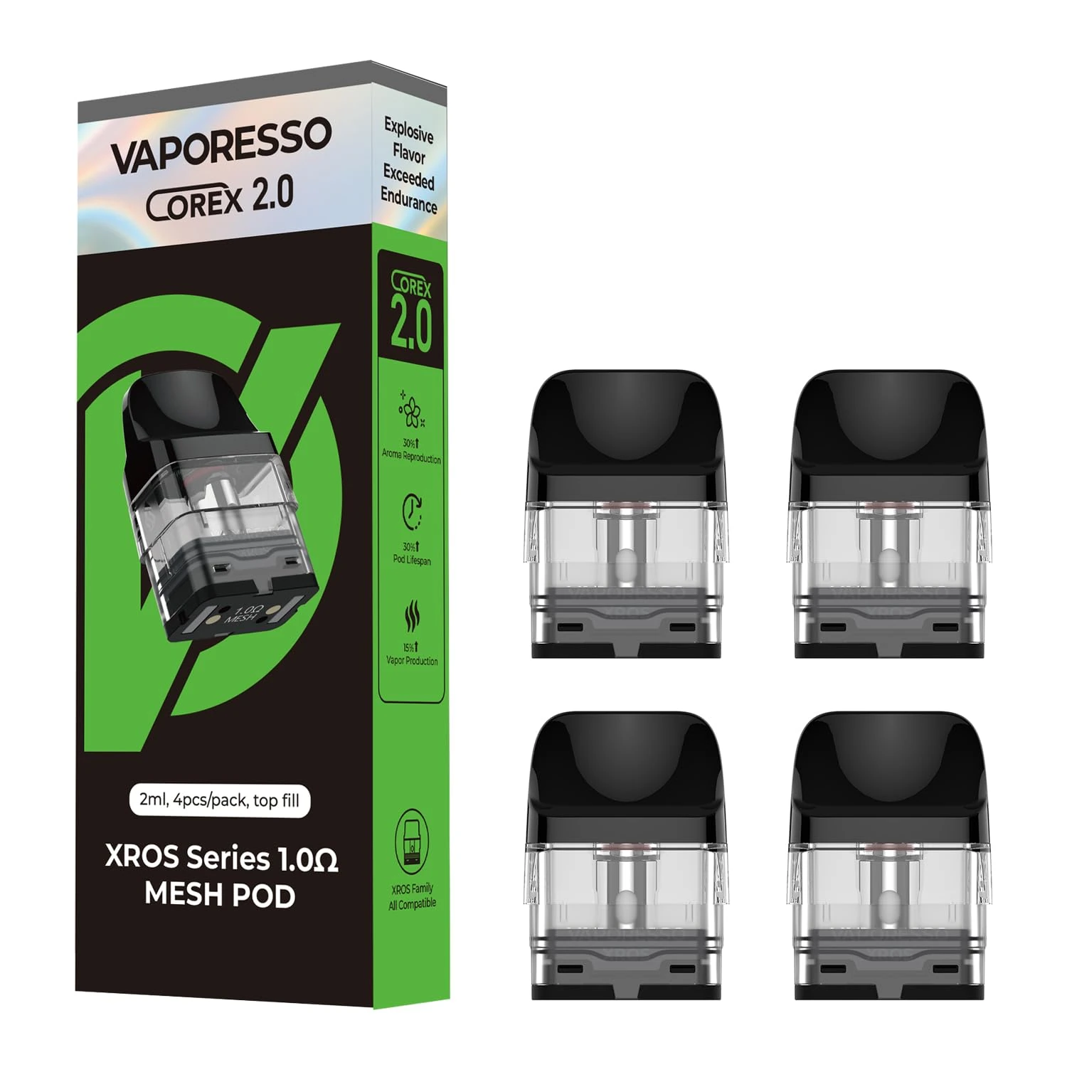 Vaporesso XROS Pods 4 Pack - Refillable Replacement Pods for XROS Vape Range | Leak-Proof Design, 0.4,0.6,0.8,1.0,1.2Ω, Vape Pod- No Nicotine (1.0Ω Mesh)
