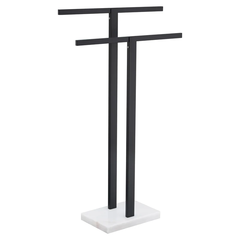 KOKOSIRI Bathroom Towel Rack 2-Tier Standing Towel Racks with Marble Base, Stainless Steel Freestanding Towel Bars, Thicken Steady Design, Matte Black THS0001-BK