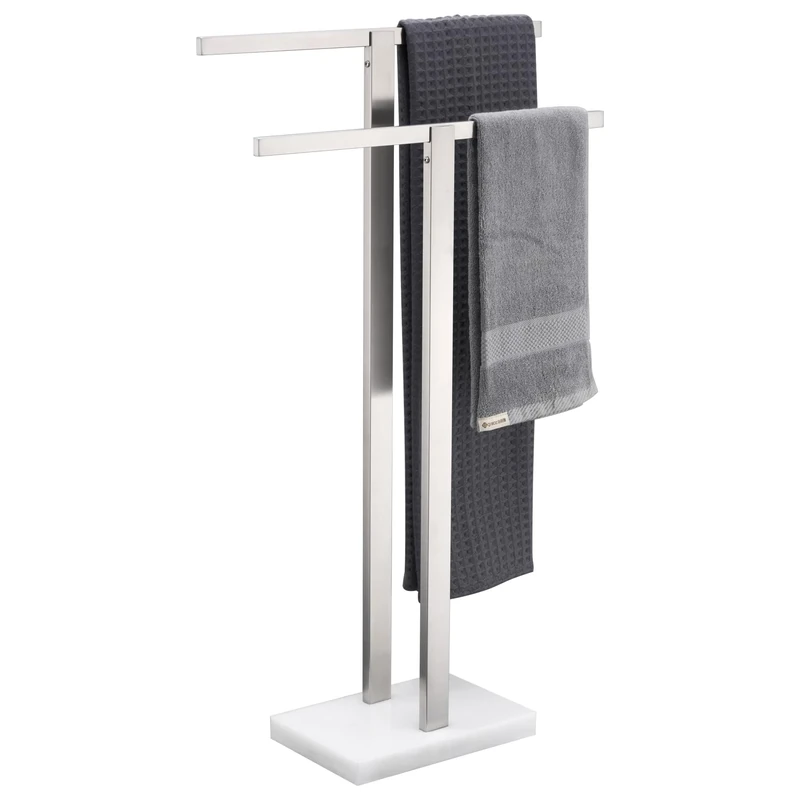 KOKOSIRI Bathroom Towel Rack 2-Tier Standing Towel Racks with Marble Base, Stainless Steel Freestanding Towel Bars, Thicken Steady Design, Brushed Nickel THS0001-BR