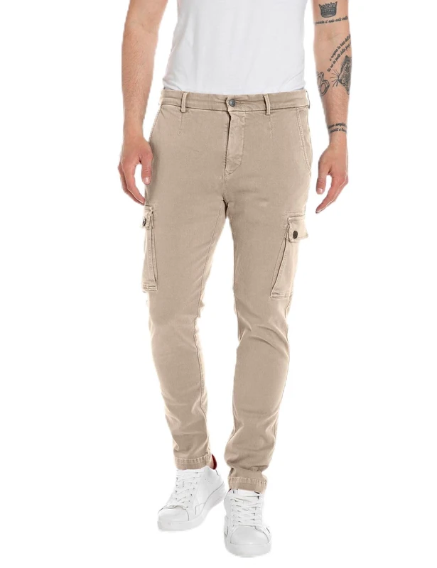 Replay men's cargo trousers Hyperflex with stretch, gray (Coffee Cream 225), 34W / 30L