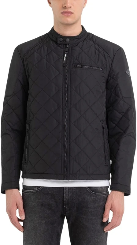 Replay men's quilted jacket, transition jacket without hood, black (Black 098), 3XL
