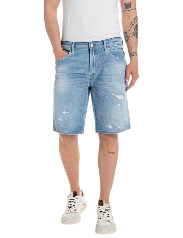 Replay Men's Jeans Shorts with Super Stretch, Blue (Light Blue 010), 34