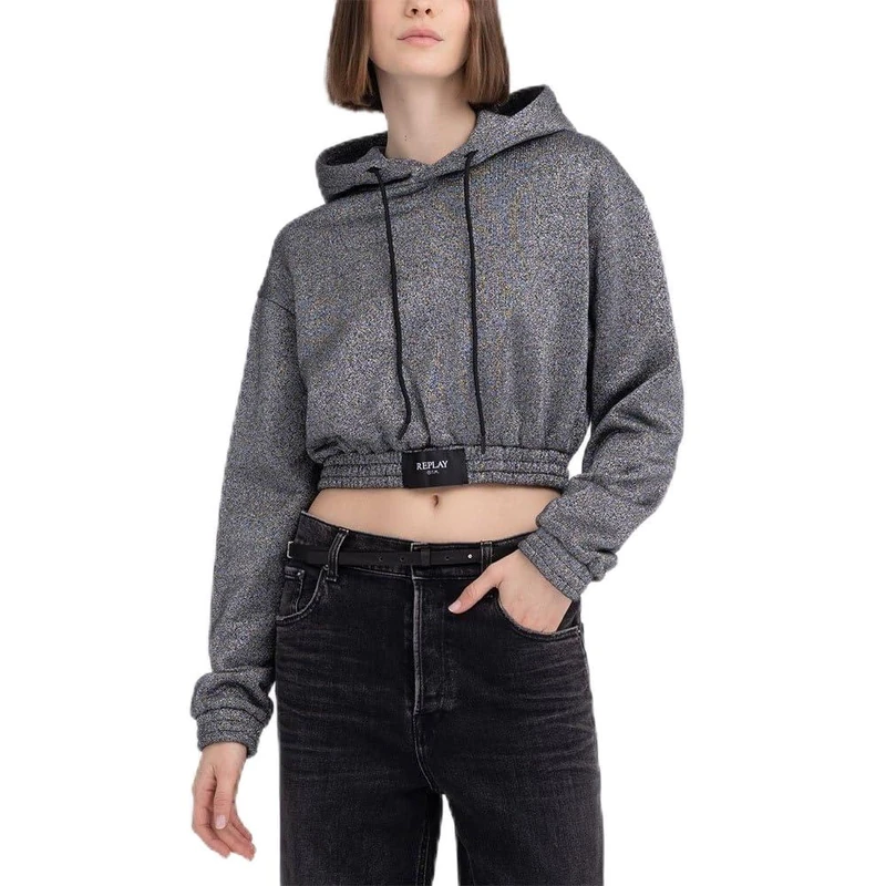 REPLAY Adult W3401 .000.22672 Shrug Sweater, Silver Lurex 090, XS