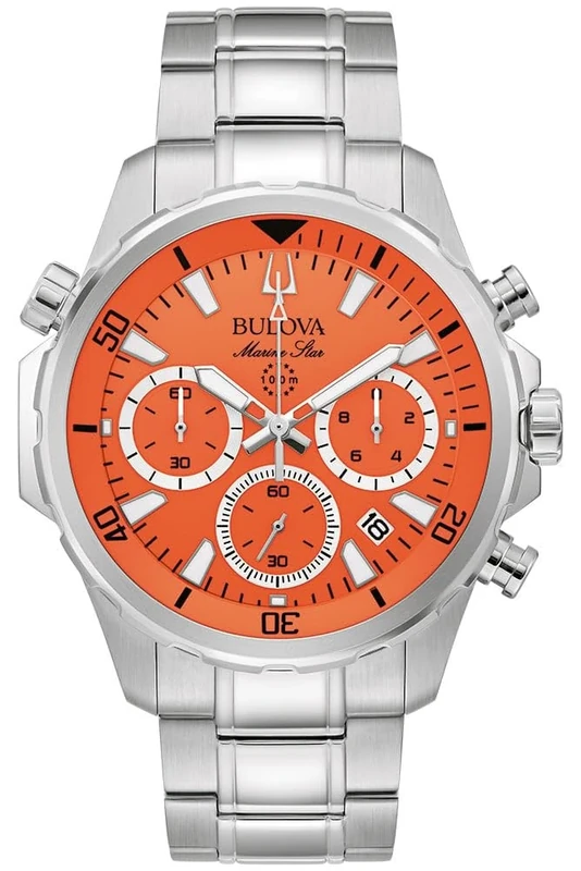 Bulova Men's Analogue Quartz Watch with Stainless Steel Strap 96B395, Orange, Bracelet