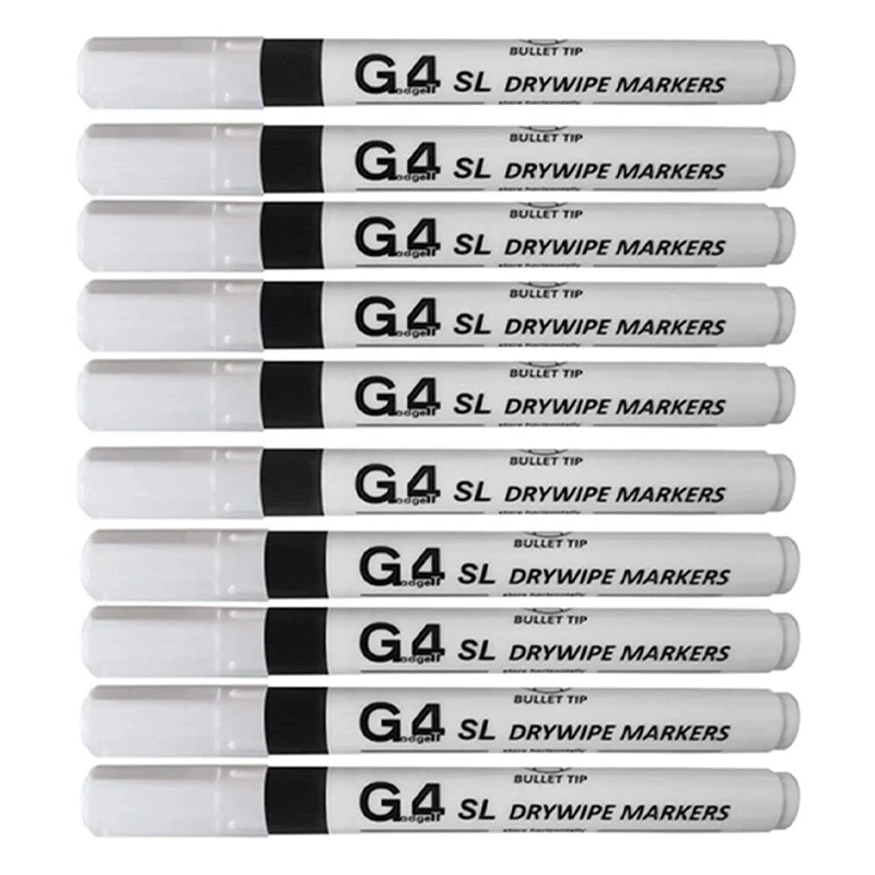 G4GADGET 10 x 50 Original Pack of Non-Toxic Ink Black Colour Whiteboard Dry Wipe Marker Pens Bullet Tip