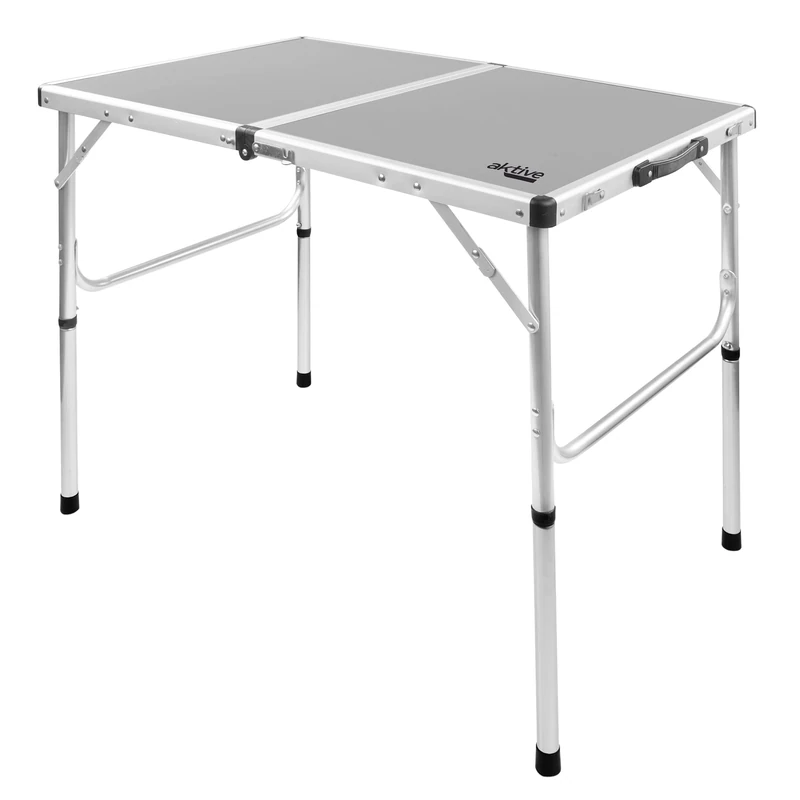 Aktive 63019 Portable Camping Table, Foldable, Non-Slip, Aluminium and MDF Wood, with Carry Handle for Easy Transport, Standing Table, Picnic Table, Dimensions 90 x 60 x 40/70 cm, Camping Accessories