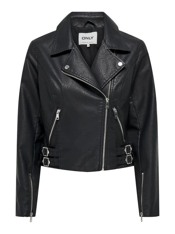 ONLY Women's Onlalba Faux Leather Biker CC OTW Jacket, Black, S