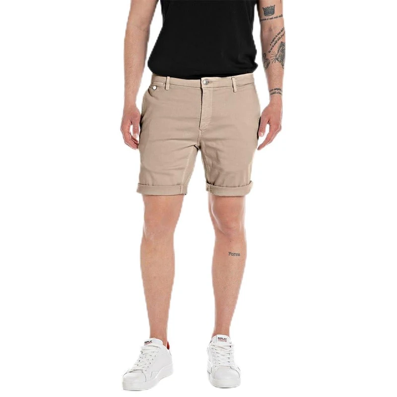 Replay Men's Hyperchino Shorts Regular Fit with Stretch, Gray (Coffee Cream 225), 40