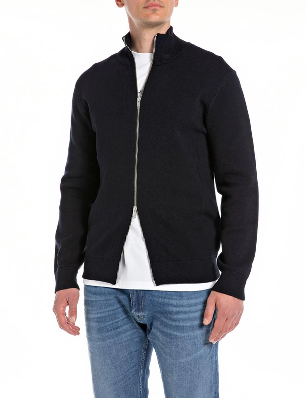 Replay Men's Uk6141 Cardigan Sweater, 088 Deep Blue, X-Small