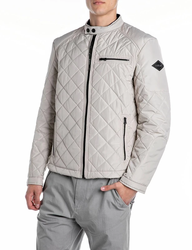 Replay men's quilted jacket, transitional jacket without hood, ivory (sand 993), XS