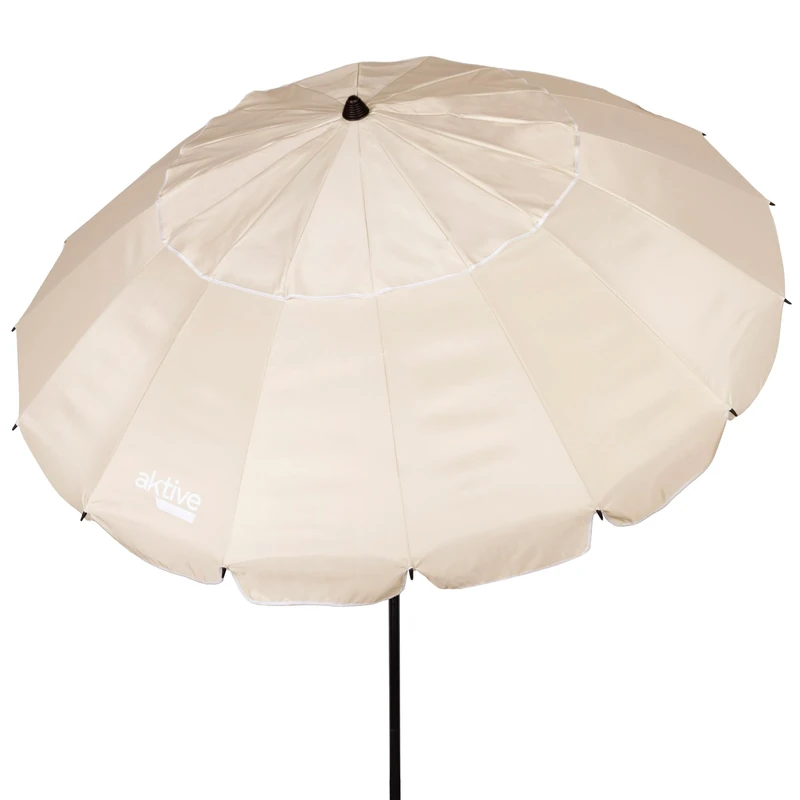 AKTIVE 62275 Folding Beach Umbrella Cream Ø240 cm, Inclinable, UV 50 Protection, Beach Windshield, Large Sun Umbrella, Beach Umbrella, Beach Umbrellas, cream, Grande