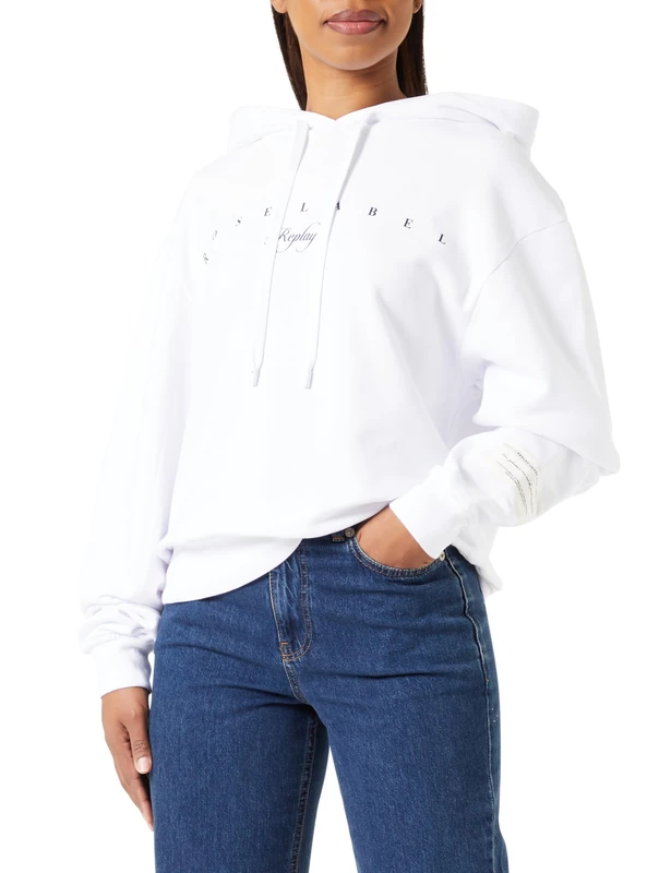 REPLAY women's cotton hoodie, White 001 (White), M