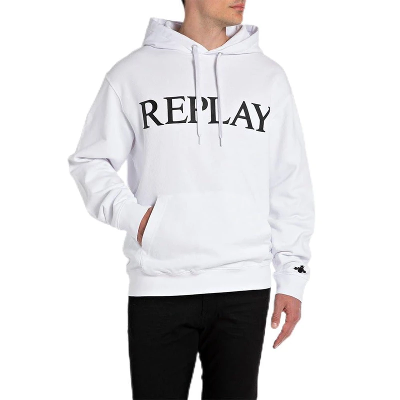 Replay Men's Cotton Hoodie, White (White 001), L