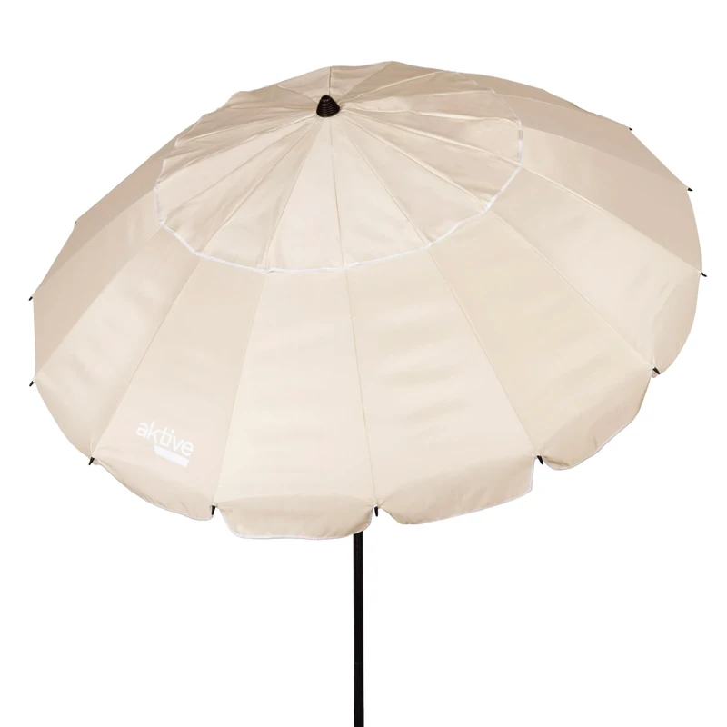 AKTIVE Beach Max Air Cream Beach Umbrella, Ø220 cm, Tilting, UV 50 Protection, Large Parasol, Octagonal, Fiberglass Rods, Polyester Canopy, Rotational Tilt, Includes Carry Bag