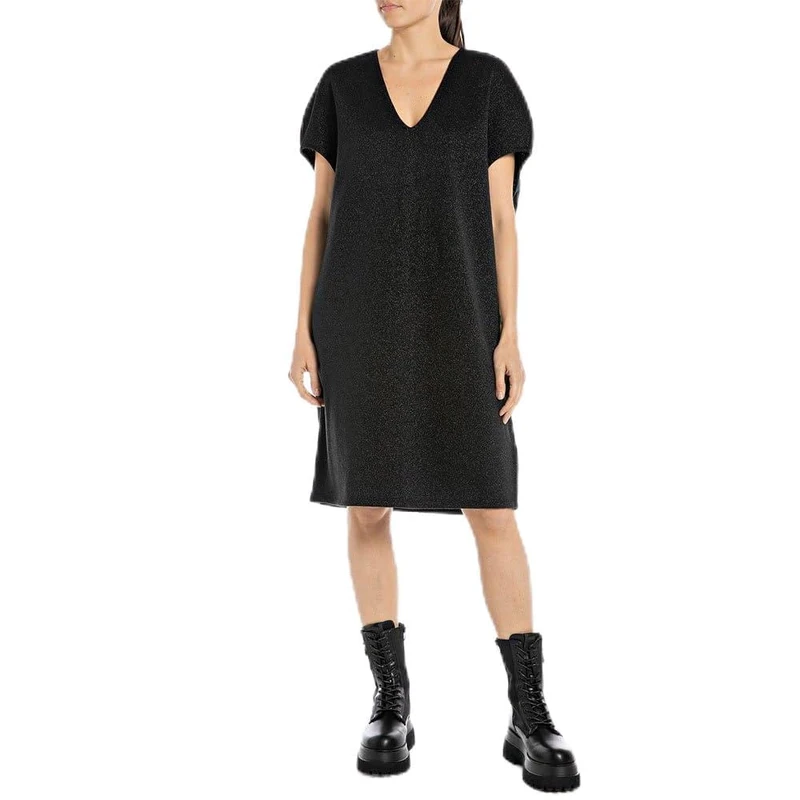 Replay women's dress short sleeve glitter, Black Lurex 040 (black), S - Image 1
