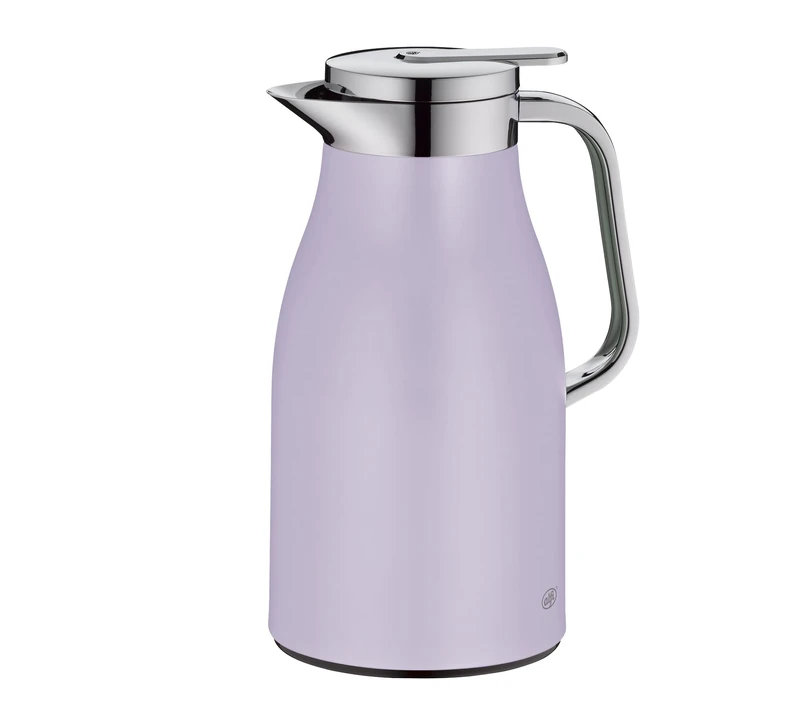 alfi Skyline 1.0 L, Pastel Lavender, Stainless Steel Insulated jug with hygienic Tempered Glass Insert, Screw Cap with Comfortable Push Button, Ergonomic Handle, Ideal as a Coffee Pot, teapot
