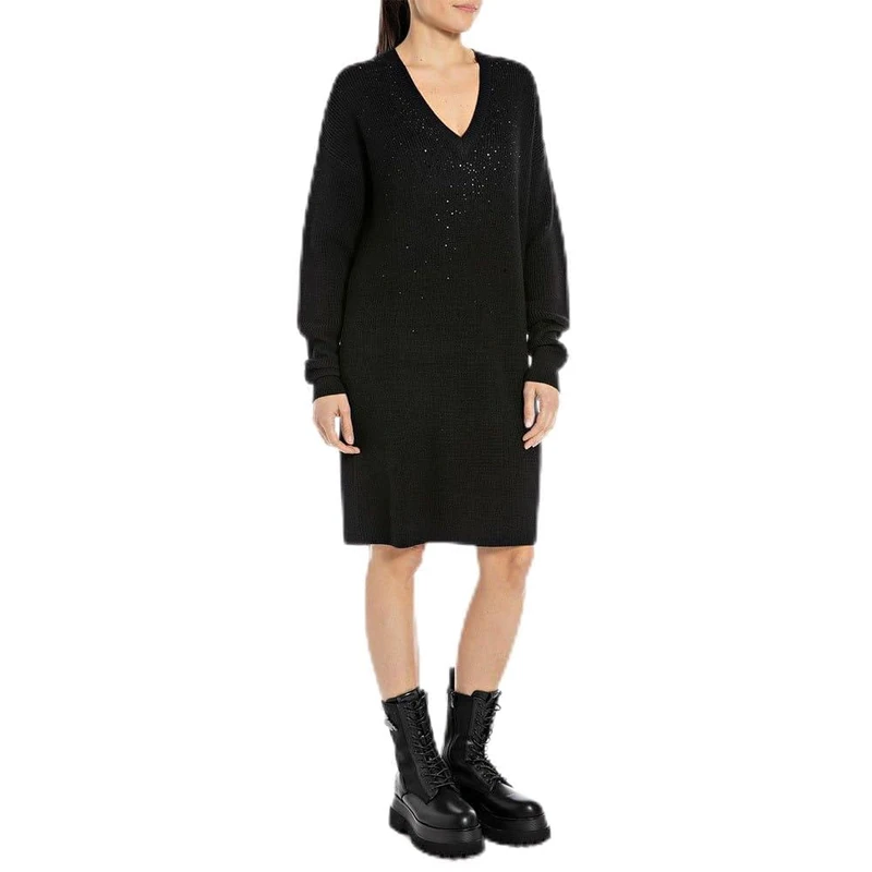 Replay Women's Knitted Dress Winter, Black (Black 098), M