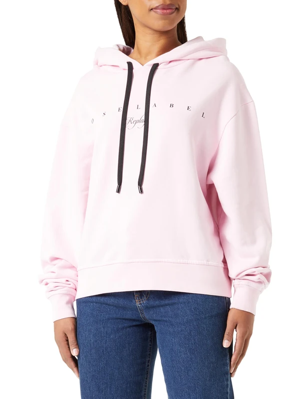 REPLAY women's cotton hoodie, Bubble Pink 066 (pink), XL