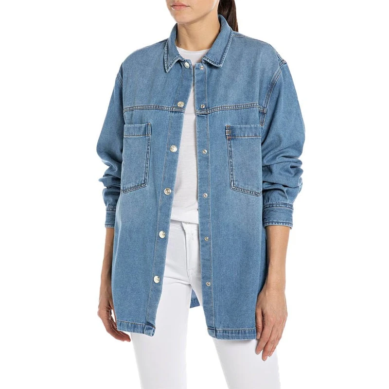 Replay women's denim shirt made of denim, blue (medium blue 009), XXS