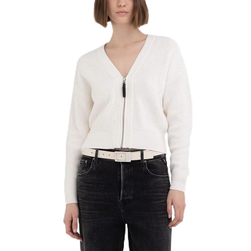 Replay Women's Dk6052 Cardigan Sweater, 001 White, XS