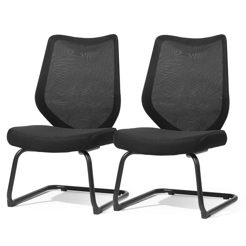FYLICA Office Chairs - No Wheels, Mesh Back, Cushion, Set of 2 Black