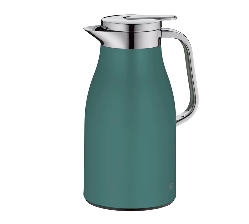 alfi Skyline 1.0 L, Boho Green, Stainless Steel Insulated jug with hygienic Tempered Glass Insert, Screw Cap with Comfortable Push Button, Ergonomic Handle, Ideal as a Coffee Pot, teapot, BPA-Free
