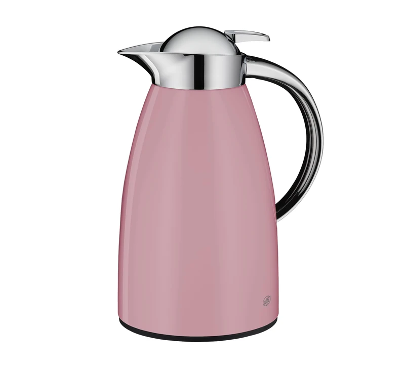alfi SIGNO 1.0 L Pink Matt Stainless Steel Vacuum Flask with Hygienic Tempered Glass Insert, Screw Cap with Comfortable Push Button, Ergonomic Handle, with One Hand, Ideal as a Coffee Pot, Teapot