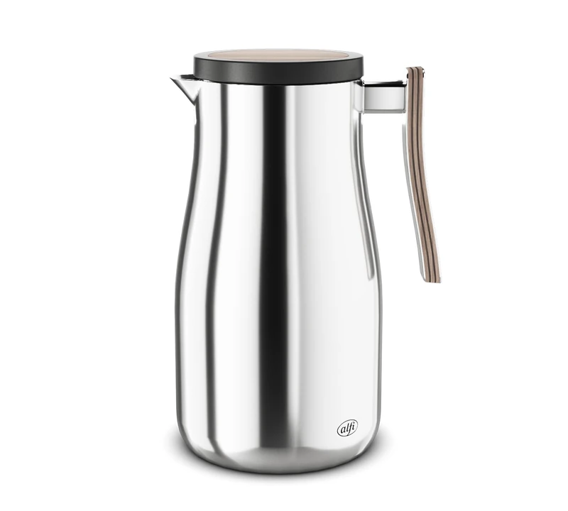 alfi Studio Allure 1.0 L, Polished Stainless Steel with Wooden Elements, Double-Walled Stainless Steel, Thermos Flask Keeps Warm for 12 Hours, Cold for 24 Hours, Screw Cap, Large Opening, BPA-Free